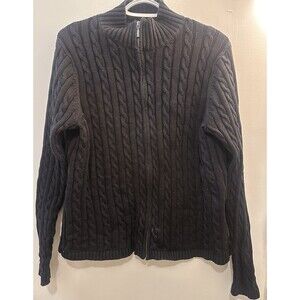 L.L.Bean Men’s Large Black Cable Knit Full Zip Sweater Cotton Jacket